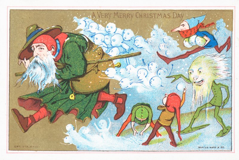 Nisser, der jagter julemanden, julekort af English School