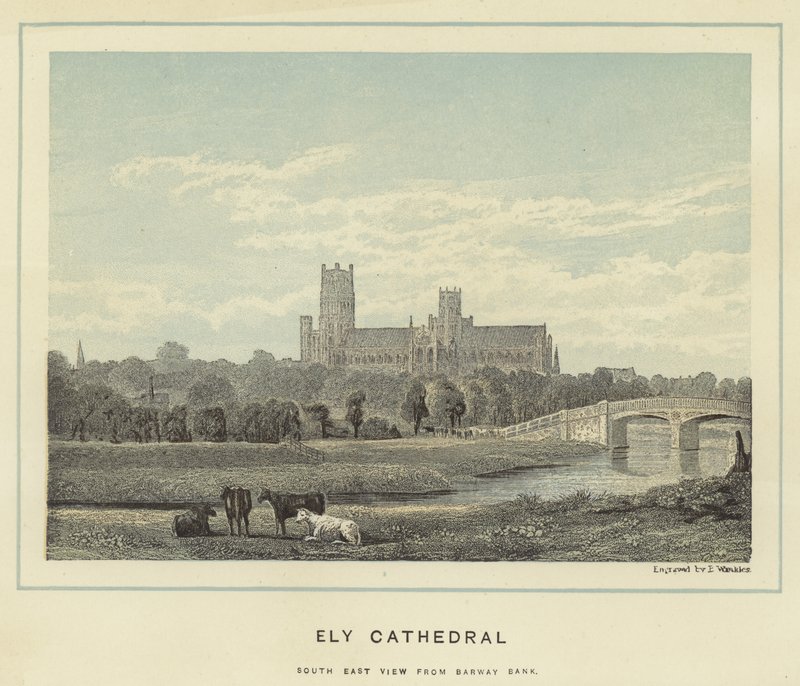 Ely Cathedral, sydøst udsigt fra Barway Bank af English School