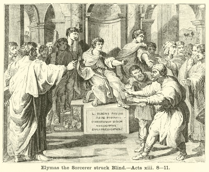 Troldmanden Elymas slog blind, Apostelgerninger, xiii, 8, 11 af English School