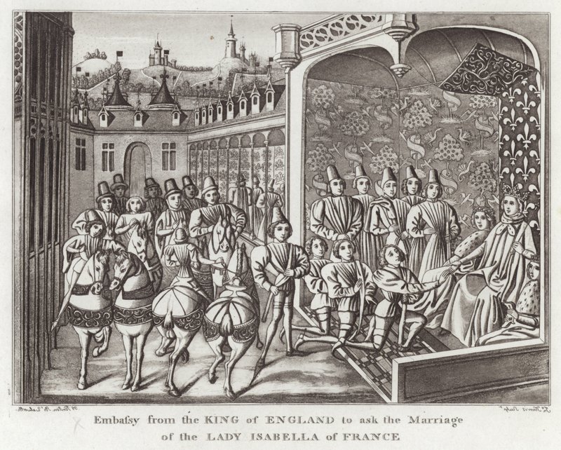 Ambassade fra kongen af England for at bede om brylluppet af Lady Isabella af Frankrig af English School