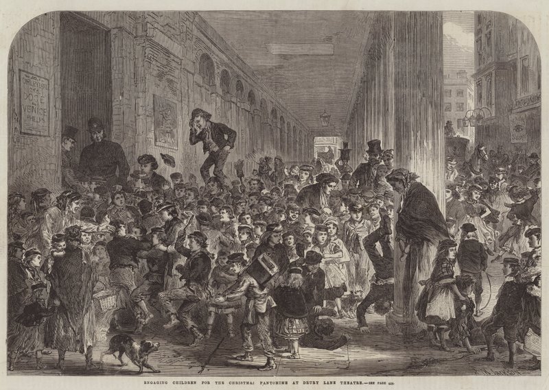 Engager børn til julepantomimen på Drury Lane Theatre (gravering) af English School