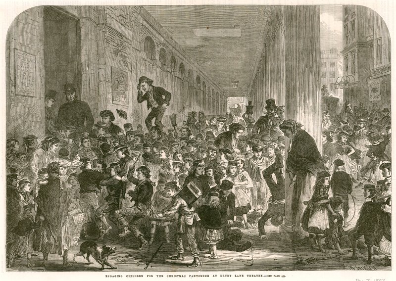 Engager børn til julepantomimen på Drury Lane Theatre, London af English School
