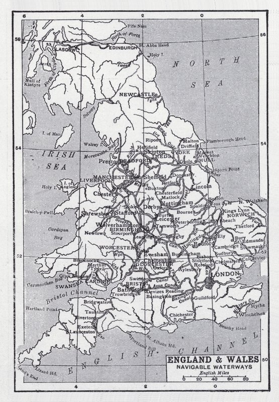 England og Wales, sejlbare vandveje (litho) af English School