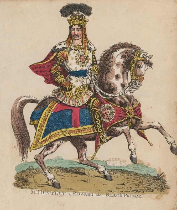 Den engelske skuespiller Francis Huntley som Edward, the Black Prince (farvet gravering) af English School