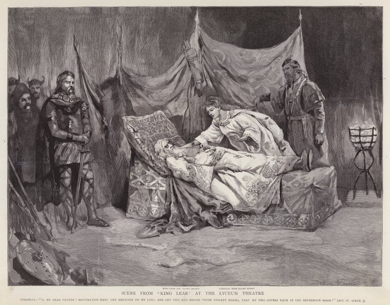 De engelske skuespillere Henry Irving og Ellen Terry i en produktion af Shakespeares King Lear på Lyceum Theatre, London af English School