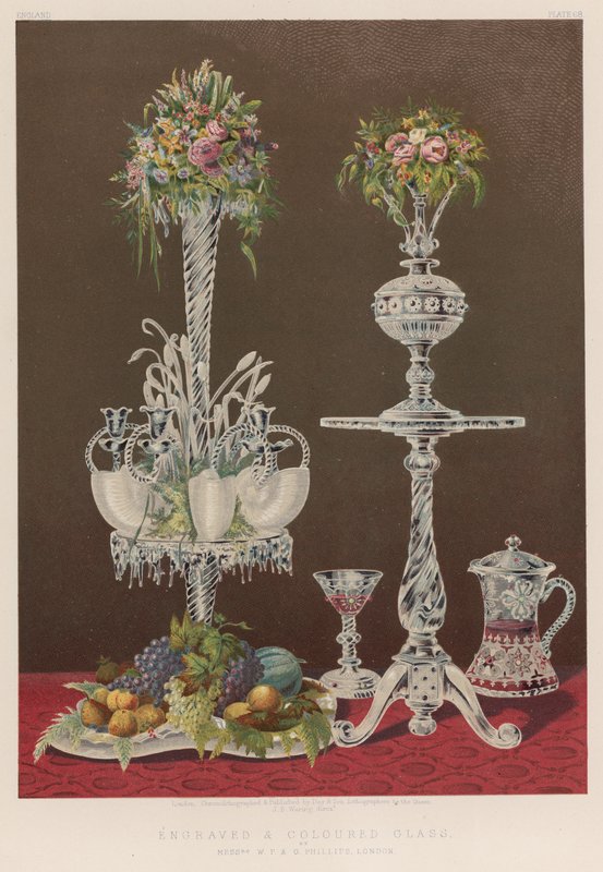 Graveret og farvet glas af herrerne W P og G Phillips, London af English School