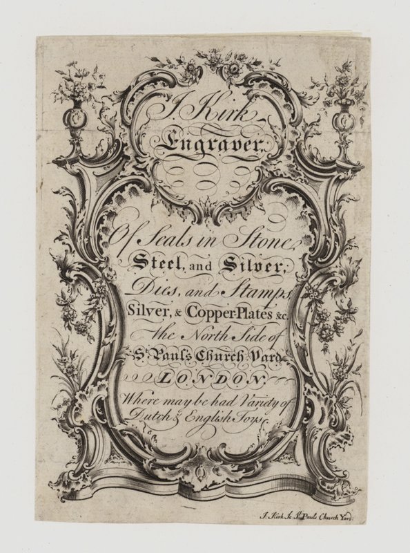 Engravers of Seals, J Kirk, handelskort af English School
