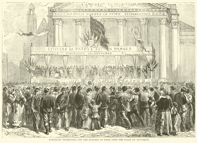Indskrivning af frivillige til forsvaret af Paris på Place du Pantheon, oktober 1870 af English School