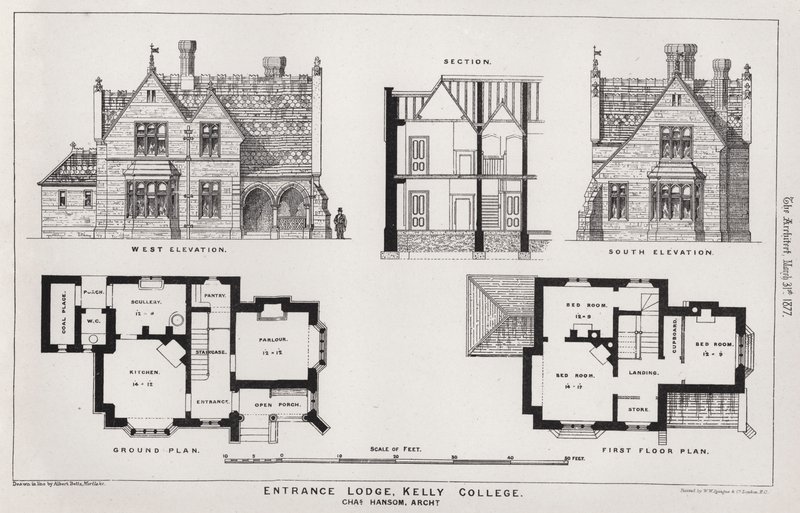 Entrance Lodge, Kelly College (gravering) af English School