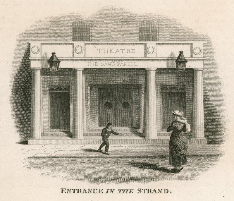 Indgang i The Strand of the Sans Pareil Theatre (Adelphi Theatre), London af English School