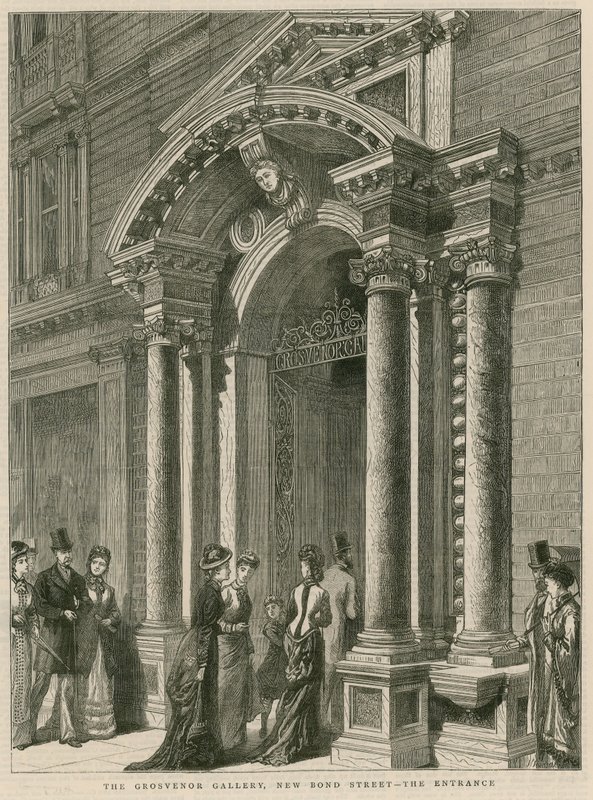 Indgangen til The Grosvenor Gallery, New Bond Street, London af English School