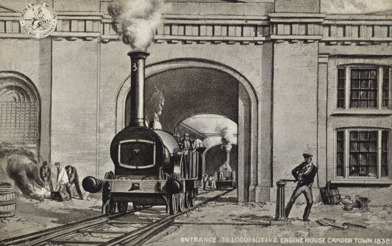 Indgang til Locomotive Engine House Camden Town, 1838 af English School