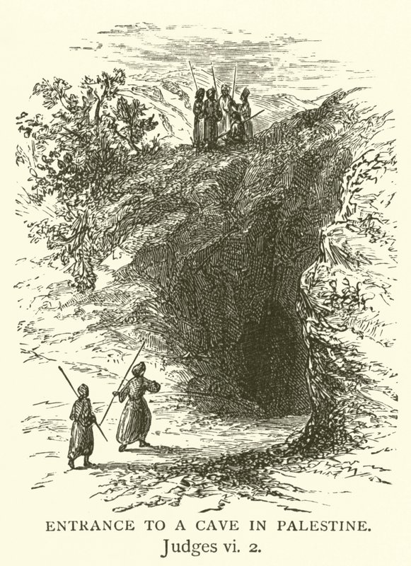Indgang til en hule i Palæstina, Dommere, vi, 2 (gravering) af English School