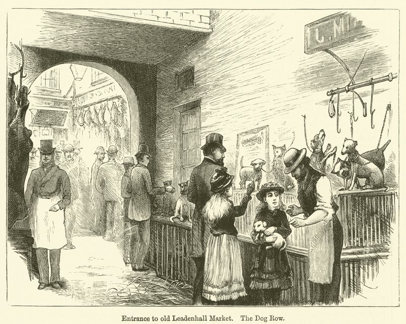 Indgang til det gamle Leadenhall Market, The Dog Row (gravering) af English School
