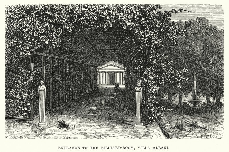 Indgang til billardrummet, Villa Albani (gravering) af English School