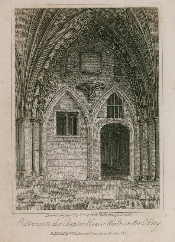Indgang til Chapter House, Westminster Abbey, London af English School