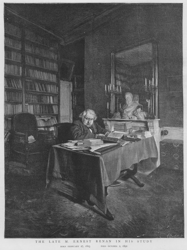 Ernest Renan, fransk filosof og religionshistoriker, i sin undersøgelse (litho) af English School