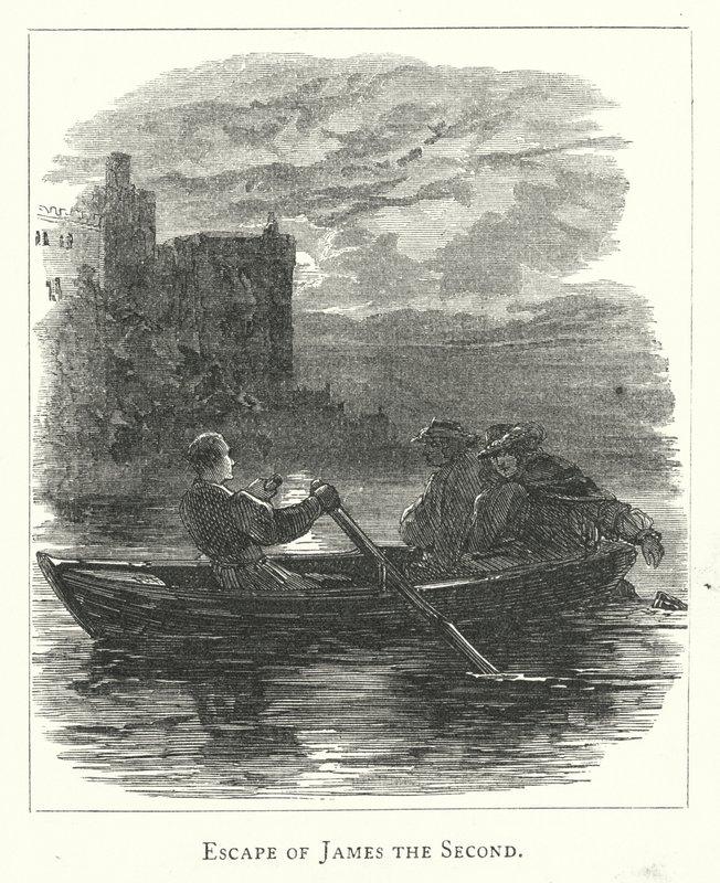Escape of James the Second (gravering) af English School
