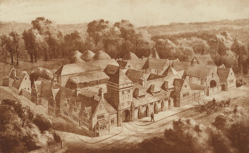 Ejendomsbygninger og stalde, Clipsham, Rutland (litho) af English School