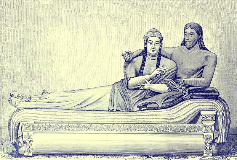 Etruskisk grav, illustration fra History of Rome af Victor Duruy, udgivet 1884 (digitalt forbedret billede) af English School
