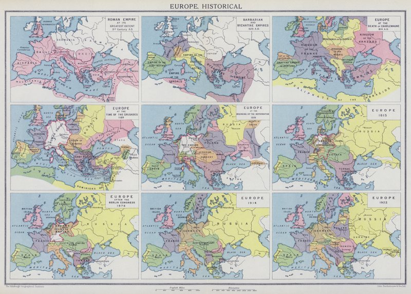 Europa, historisk (farvelitografi) af English School