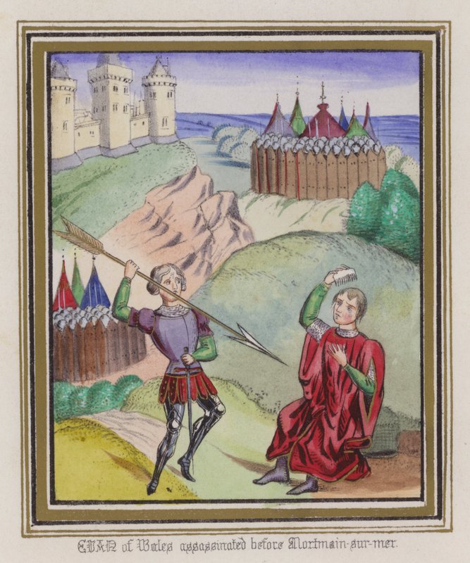 Evan of Wales myrdet før Morman-Sur-Mer (farvet gravering) af English School
