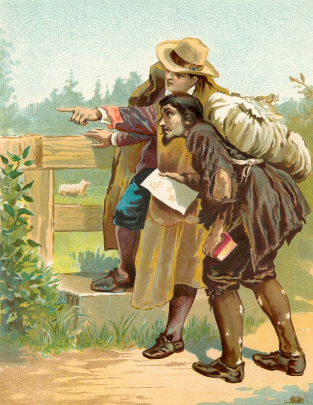 Evangelist peger Christian til Wicket Gate af English School