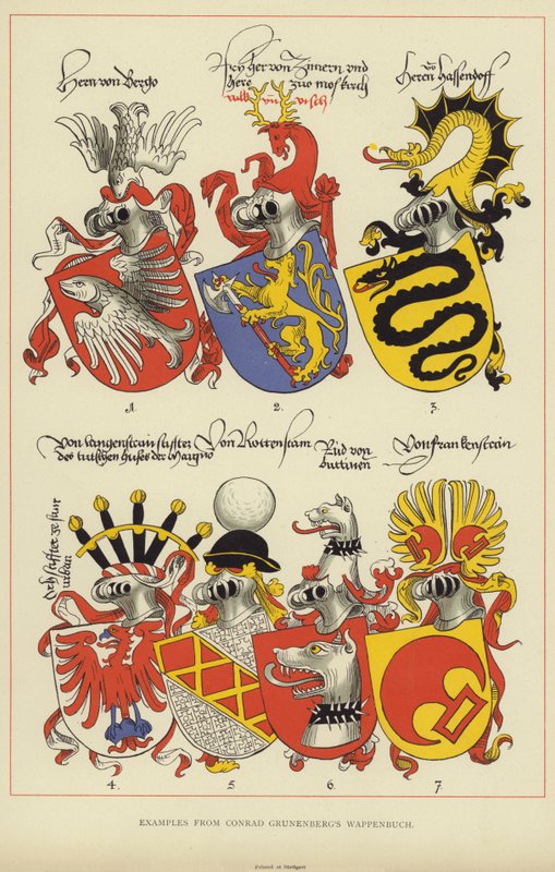 Eksempler fra Conrad Grunenbergs Wappenbuch (farve litho) af English School