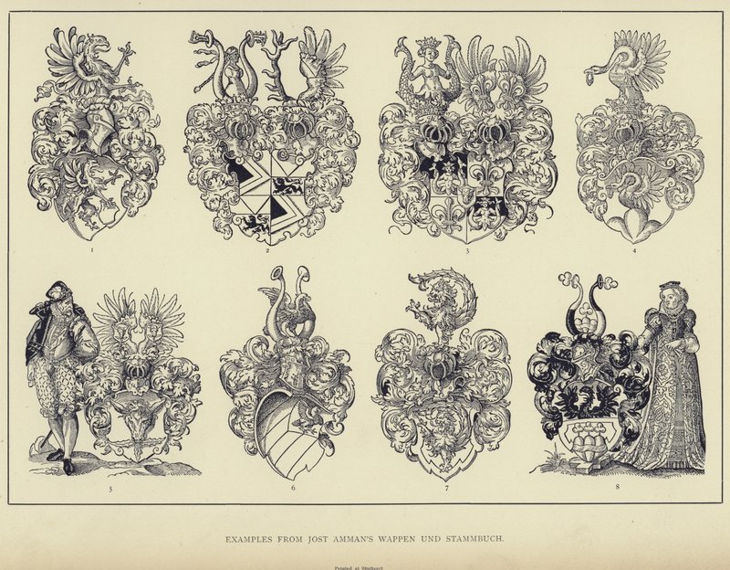 Eksempler fra Jost Ammans våbenskjold og familiebog (litho) af English School