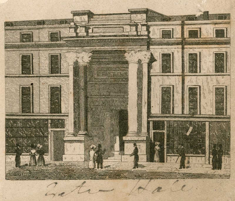 Exeter Hall, Strand, London; bevis af English School