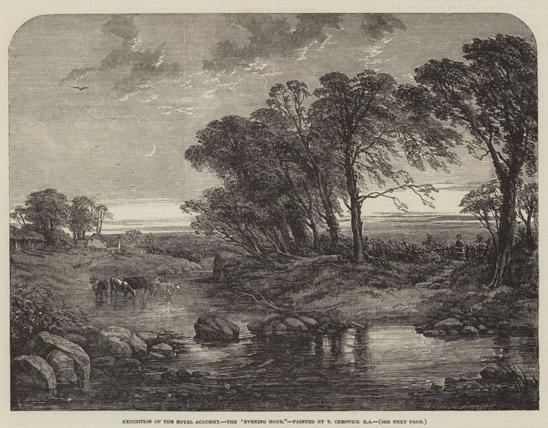 Udstilling af Royal Academy, "Aftentimen" (gravering) af English School
