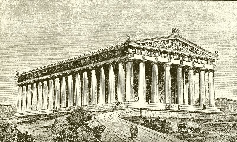 Ydersiden af Parthenon i Athen i dets bygherrers tid af English School