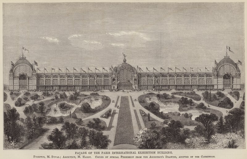 Facaden af Paris International Exhibition Building (gravering) af English School