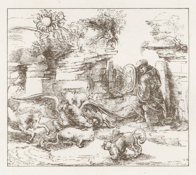 Faksimile af en undersøgelse af Leonardo da Vinci (gravering) af English School