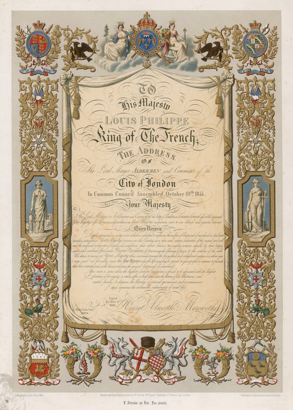 Faksimile af overborgmesterens adresse til Louis Philippe, konge af Frankrig, 10. oktober 1844 af English School