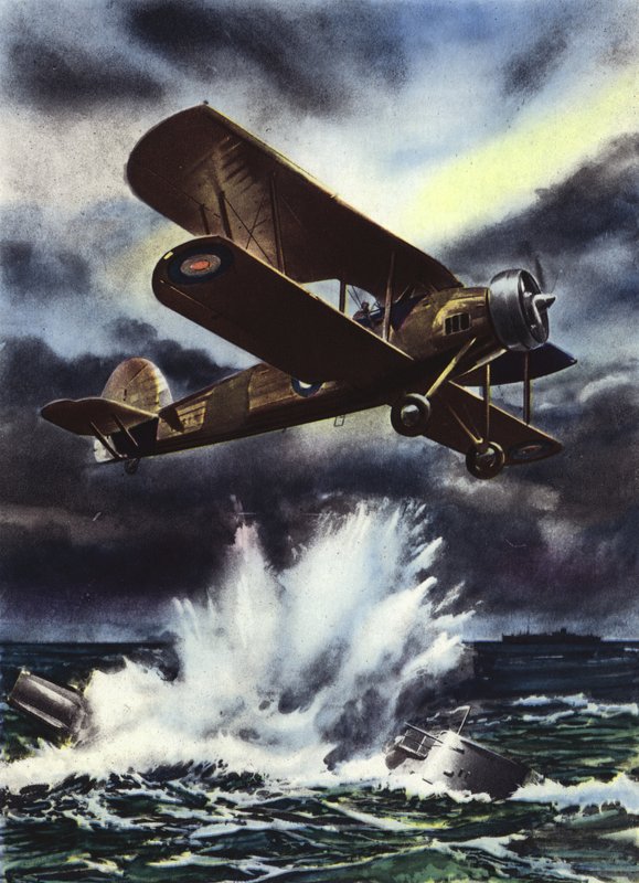 Fairey Swordfish sænker en U-båd i Nordsøen af English School