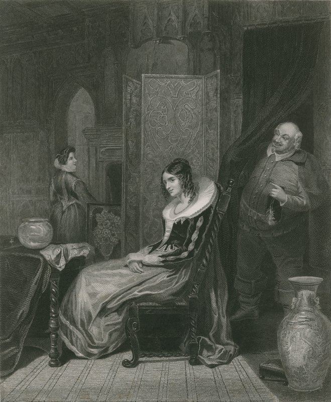 Falstaff og elskerinde Ford, de glade koner fra Windsor af English School