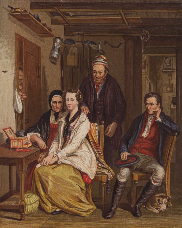 Familie derhjemme (farve litho) af English School