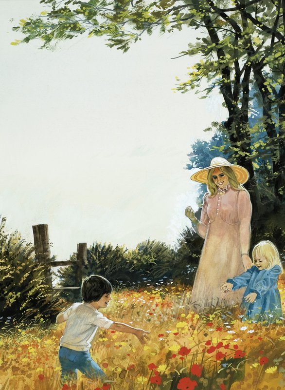 Familie i blomstrende felt af English School