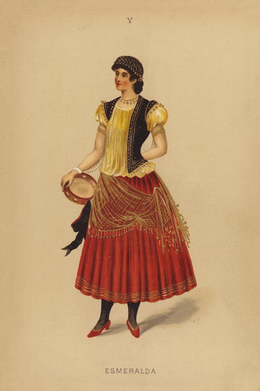 Udklædningstøj: Esmeralda (farvelitografi) af English School