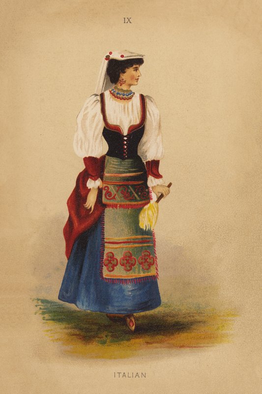 Udklædningstøj: Italiensk (farvelitografi) af English School
