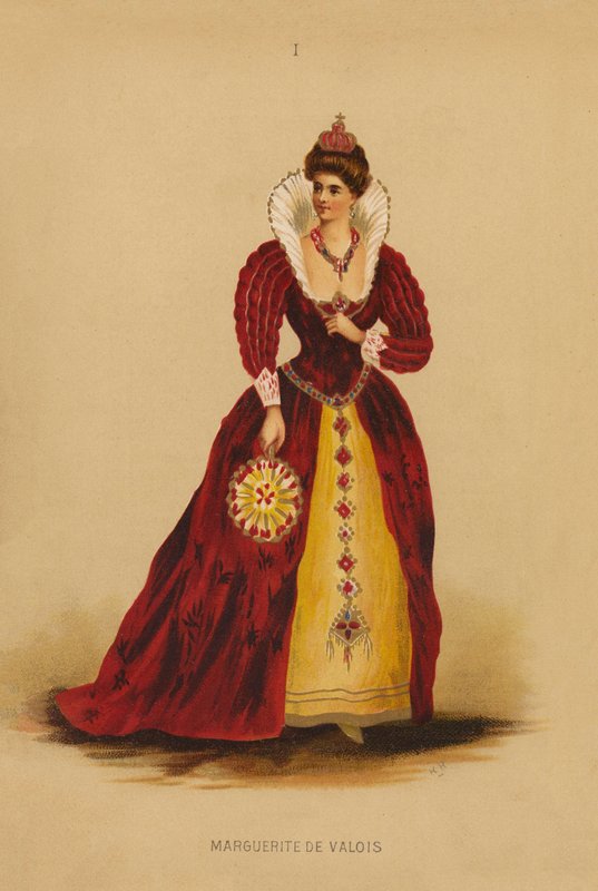 Udklædningstøj: Marguerite De Valois (farvelitografi) af English School