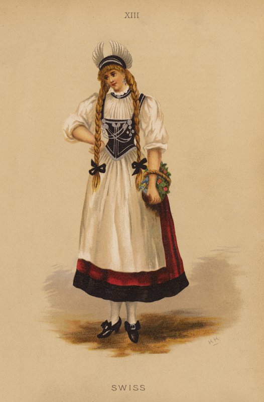 Udklædningstøj: Schweizisk (farvelitografi) af English School