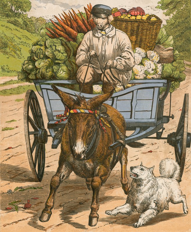 Farmer Grunter går til markedet ved Hog Snorton (farve litho) af English School