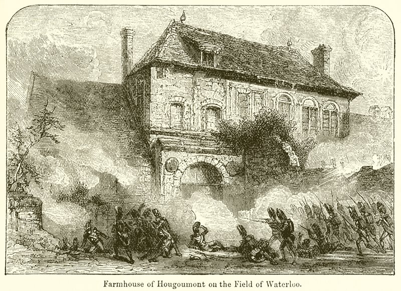 Bondegård i Hougoumont på Field of Waterloo af English School