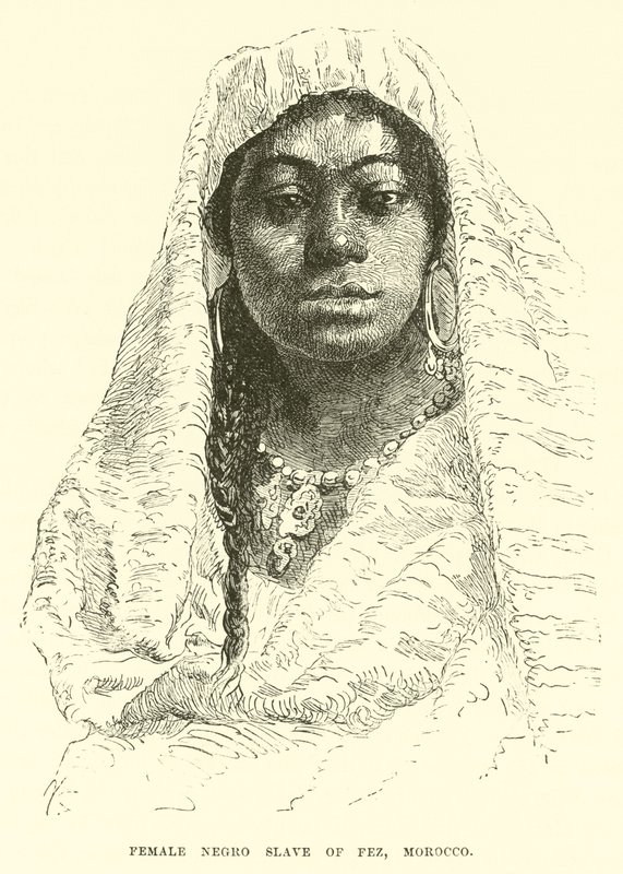 Kvindelig negerslave i Fez, Marokko (kobberstik) af English School