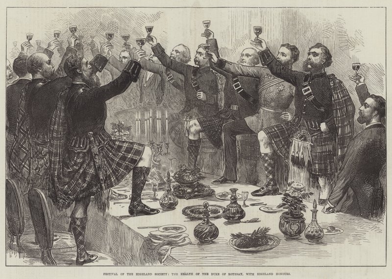 Festival of the Highland Society, the Health of the Duke of Rothsay, med Highland Honours (gravering) af English School