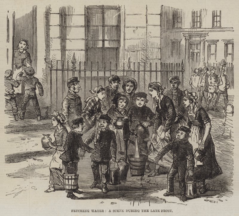 Henter vand, en scene under den sene frost (gravering) af English School