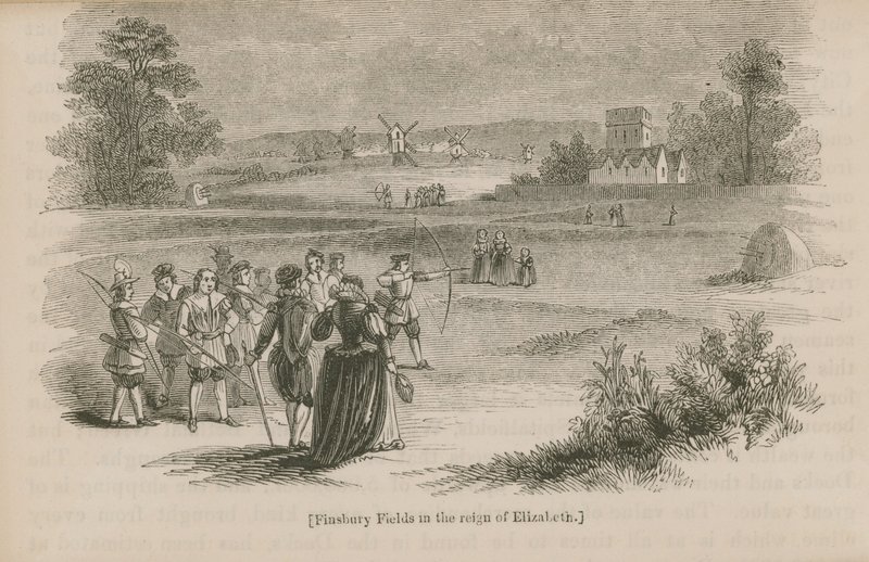 Finsbury Fields under dronning Elizabeth I af English School