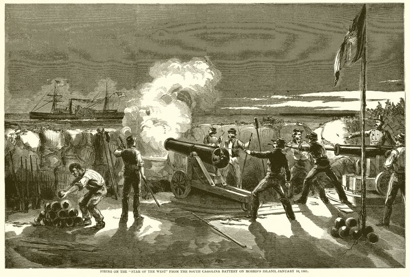 Skydning på Vestens Star fra South Carolina Battery på Morriss Island, 10. januar 1861 af English School
